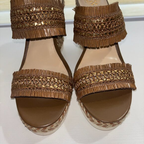 Vince Camuto Brown Woven Raffia Fringe Wedge Sandals – Size 11 - Picture 4 of 5